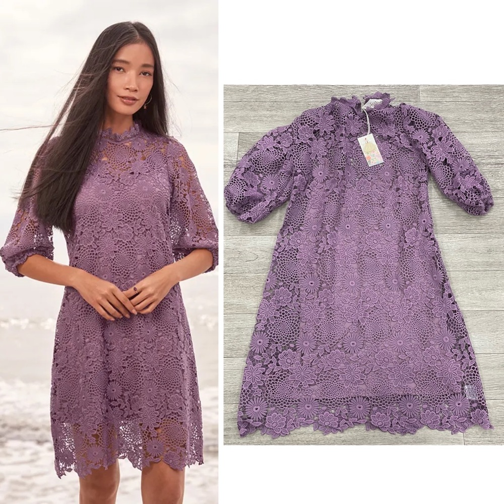 (JW-353) Johnny Was Lorrie Puff-Sleeve Lace Mini Dress